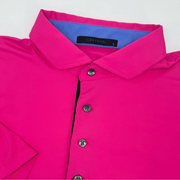 Greyson Men's Large Cayuse Barbie Core Pink Glasseye Short Sleeve Polo NWT - Picture 1 of 8